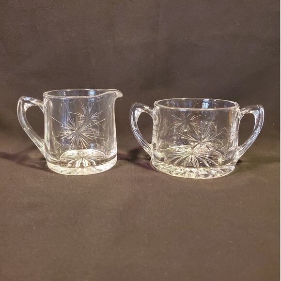 Vintage Susquehanna Crystal Sugar n Creamer in Six Point Star (Stem #4151) - Picture 1 of 9